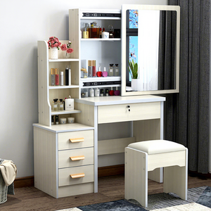 Table de toilette simple et bon marché en mélamine blanche avec miroir LED et tiroirs pour femme <span class=keywords><strong>adulte</strong></span>, vente en gros - Product Image 1