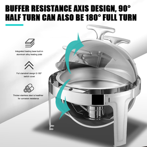 Set Chafing <span class=keywords><strong>Dish</strong></span> Commerciale in Acciaio Inox da 6L, Moderno Scaldavivande Rotondo Argento per Buffet - Product Image 5