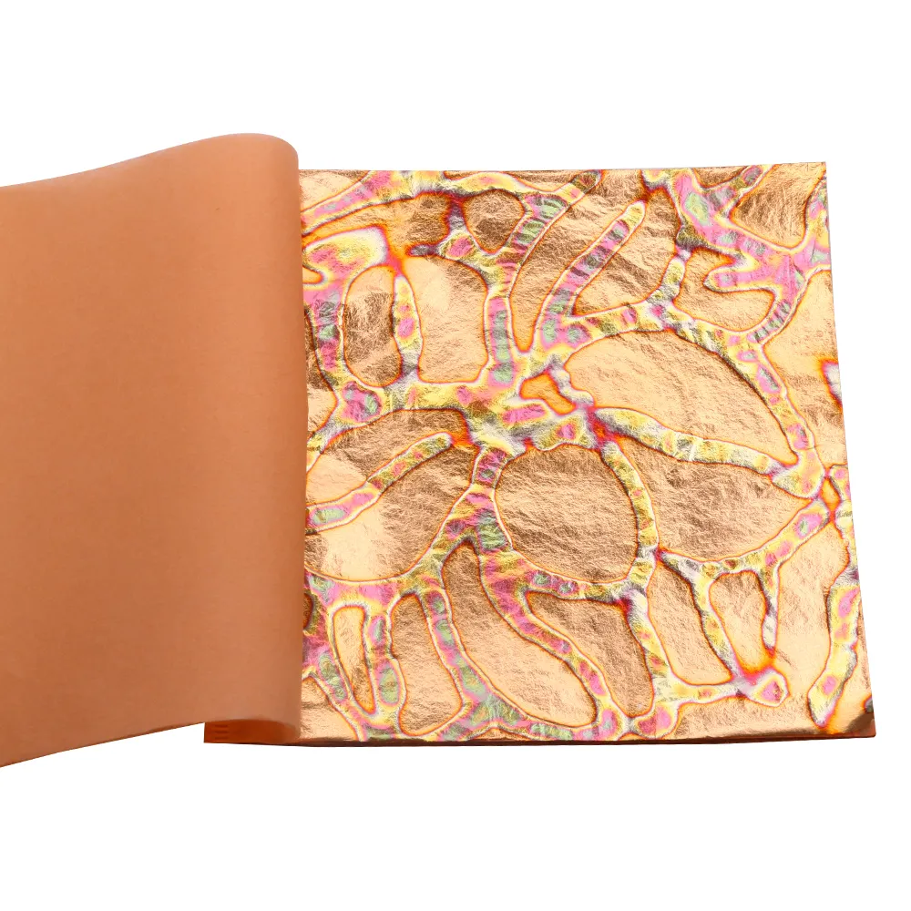 #10 precio de fábrica 25 hojas/folleto 14*14 cm abigarrado de cobre papel colorido dorado Coral imitación de oro de hoja de hojas