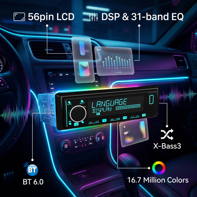 High Performance 31-Band EQ DSP Car MP3 Player LCD Screen 6 RCA Output BT 5.1 App Control X-BASS 3 Universal Car Audio Player