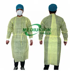 Vestido de isolamento descartável, cor amarela, não-tecido, proteção médica, vestido para médicos