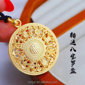 Colgante de Latón Bañado en Oro con Diseño de Buda Antiguo, Joyería Hueca de los <span class=keywords><strong>Ocho</strong></span> Tesoros, Amuleto con el Símbolo del Fu y el Diez Mil Caracteres - Product Image 4