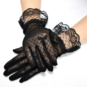 Gants courts en <span class=keywords><strong>dentelle</strong></span> et résille transparents pour femme, 24 cm, noirs et blancs, style vintage, élégants, pour mariée, avec nœud, pour fêtes et mariages - Product Image 3