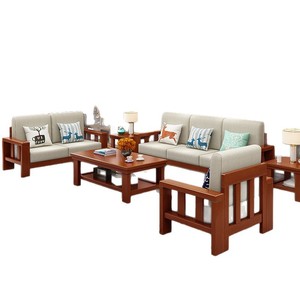 Juego de sofás de madera maciza Dazhang Jiaju en forma de L, tapizados, para sala de estar, hogar, oficina y hotel. - Product Image 5