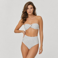 Maßgefertigtes Schwarzes Gepunktetes Retro High-Waist Bikini-Set Bandeau-Top Gepunkteter Badeanzug Großhandel Sommer Damen-Bademode für den Strand