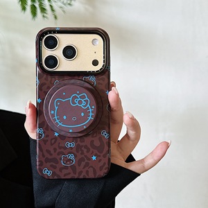 Custodia Magnetica Vintage con Clip per <span class=keywords><strong>iPhone</strong></span> 12/13/14/15/16/17, Stampa Leopardata <span class=keywords><strong>Hello</strong></span> <span class=keywords><strong>Kitty</strong></span>, Protezione per Telefono - Product Image 1