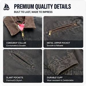 Giacca da Lavoro in Tela Pesante con Zip, Stile Streetwear Vintage Personalizzato, Taglie Grandi, per <span class=keywords><strong>Uomo</strong></span> - Product Image 4