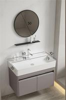 Ensemble de meuble-lavabo double vasque moderne en acier inoxydable avec vasque en céramique, miroir LED intelligent résistant à l'eau pour hôtel