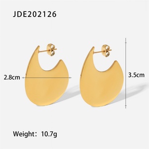 Boucles d'oreilles clous rondes en forme de grosse goutte d'eau, style européen et américain, en acier inoxydable plaqué or 18 carats, bijoux vierges pour femmes, tendance - Product Image 6