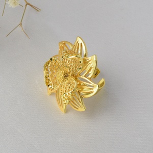 Ensemble de bijoux de mariée en or 14 carats de Dubaï, plaqué or, zircon, collier floral, 4 pièces, luxe, mode, bijoux de fête de mariage - Product Image 5