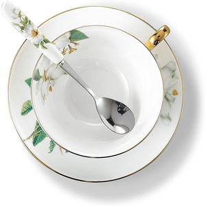 Tasses à thé en <span class=keywords><strong>porcelaine</strong></span> fine avec soucoupe et cuillère, tasses à café en céramique à motif floral - Product Image 2