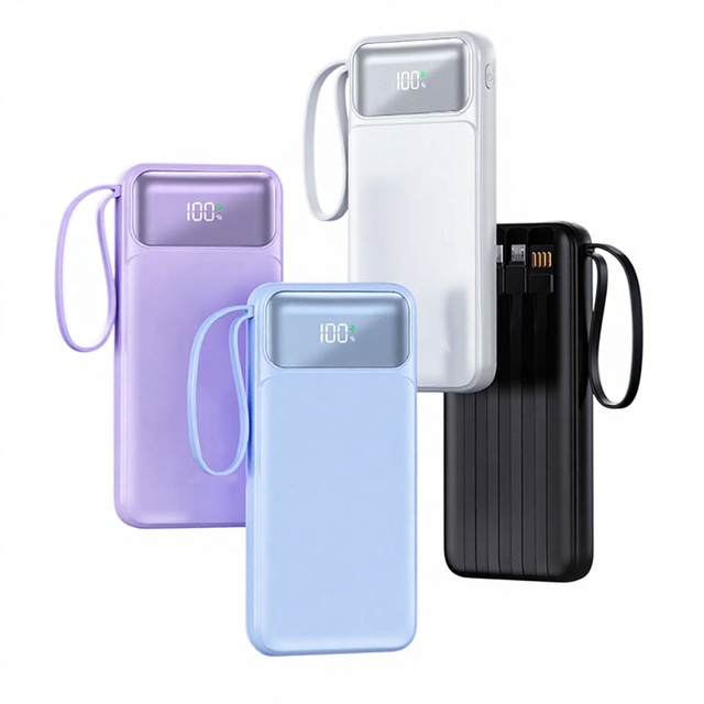 Gift Custom LOGO/Outdoor Camping High Capacity 10000mah/20000mAh Power Bank LED Display 22.5WPD Built in 4 Cables Dual-USB Port