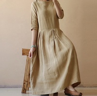 Robe plissée Vintage décontractée pour femmes, grande taille, femme élégante, longue, coton et lin, été 2022