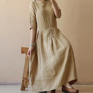 Robe plissée Vintage décontractée pour femmes, <span class=keywords><strong>grande</strong></span> <span class=keywords><strong>taille</strong></span>, femme élégante, longue, coton et lin, été 2022 - Product Image 5