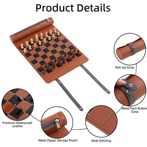 Jeu d'échecs de luxe en cuir PU avec logo personnalisé, pièces magnétiques, nouveau design, plateau portable, jeu de société enroulable pour les voyages et le divertissement - Product Image 3