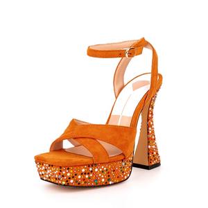 Sandales à talons hauts pour femmes, chaussures de luxe à bout ouvert avec strass - Product Image 2