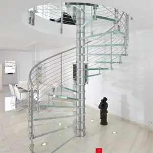 DBM Innenausstattung Edelstahlgeländer Kohlenstoffstahlstrahler Spirale Treppe mit laminiertem gehärtetem Glas-Stuß/Holz-Stuß