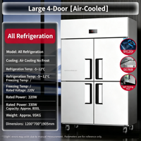 Réfrigérateur vertical commercial 4 portes en acier inoxydable, congélateur de cuisine à refroidissement par air pour hôtel, restaurant, stockage alimentaire