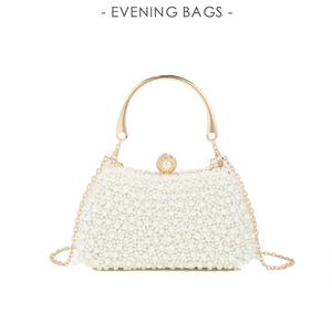 Bell 2025 Lady's Fashionable Handwoven Evening Pearl <b>Clutch</b> Luxury Diamond-Studded Flap Shoulder Handbag for <b>Wedding</b> Parties - Product Image 2