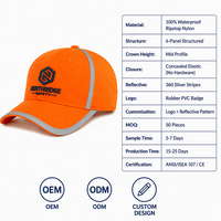 Casquette de sécurité réfléchissante personnalisée en sergé 6 panneaux, haute visibilité, orange fluorescent, imperméable, vêtements de travail, logo d'entreprise, vente en gros B2B