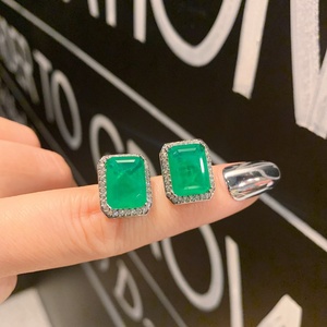 Fashion Jewelry Eco-friendly Copper 12*16/9*12mm Emerald Green Cubic Zirconia Stone <b>Earrings</b> and Pendant <b>Set</b> for Women - Product Image 4