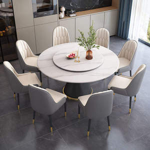 Bàn ăn đá phiến đơn giản và ghế kết hợp bàn tròn lớn với bàn xoay tròn nhà phòng ăn đồ nội thất - Product Image 1