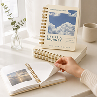 Carnet personnalisé avec couverture photo, finition crème mate, reliure spirale dorée, pages en carton épais, impression personnalisée de carnets à spirale.