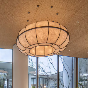 Lustre rond de style Wabi Sabi japonais E27 à six ampoules, lampe à économie d'énergie pour l'éclairage de la maison, du restaurant et du hall. - Product Image 2