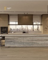 Comptoir de cuisine en travertin gris argenté YUSHI, style Wabi-sabi, en pierre naturelle, pour projet de designer