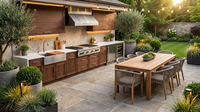 Set Dapur Luar Ruangan Modular Modern dari Baja Anti Karat dengan Grill BBQ, Wastafel, dan Kulkas