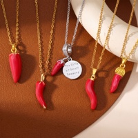 Jeutelis 18K verguld koperen rode chilipeper hanger ketting met zirkoon gelukshoorn bedel zomerfruit sieraden voor vrouwen