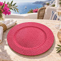 Assiette de présentation ronde en plastique 13 pouces à texture losanges, rose moderne, revêtement poudré, pour décoration de table de fête