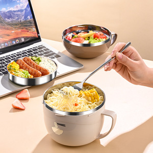 Bols à nouilles en acier inoxydable 304 avec poignée, portables, pour soupe, ramen, bureau, maison, cuisine, boîte à lunch - Product Image 4