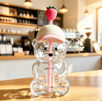 Gobelet en verre en forme d'ours avec couvercle et paille, tasse transparente pour boissons froides et cadeaux