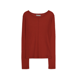 Camiseta de manga larga de algodón grueso, lisa, para mujer, con silueta estructurada, ideal para usar en capas o de forma individual, esencial. - Product Image 1