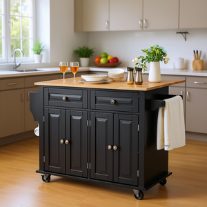 Carrello da Cucina con Ruote, Cassetti e Ripiani, Mobile in Legno Nero per Stoccaggio e Organizzazione Efficienti - Product Image 2