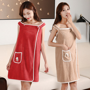 ชุดคลุมอาบน้ำคอรัลฟลีซแบบสวมได้สำหรับผู้ใหญ่ผู้หญิงกระโปรงใหญ่ซับน้ำได้ดี - Product Image 1