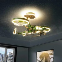 Nouveau modèle de chambre d'enfant hélicoptère avion volant Cartoon avec télécommande LED plafonnier ventilateur lampe
