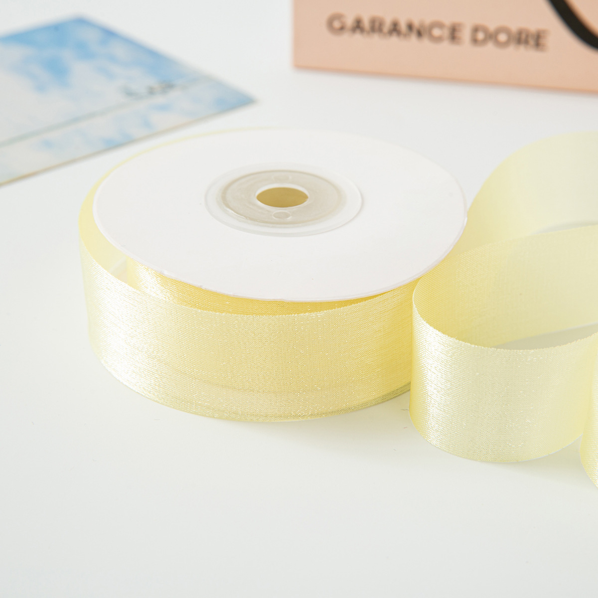 Ruban de soie de 2,5 cm, jaune clair, 1 yard (100 yards/rouleau)