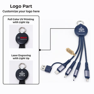 Cable de Carga Portátil 6 en 1 con Llavero, USB-C, Micro USB, Luz LED, Material Ecológico Reciclado - Product Image 2