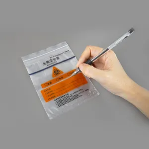 custom clear transparent pe writable medicine medical biohazrd specining biosafety ziplock zip lock plastic packaging bag