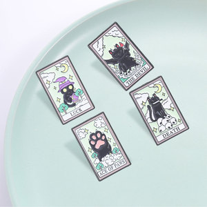 Pin esmaltado de <span class=keywords><strong>tarot</strong></span> de gato negro de Halloween, broche gótico de gato bruja para decoración de mochila - Product Image 3