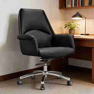Silla de Oficina Moderna con Elevación, Cómoda, Ergonómica, de Cuero, Giratoria, Extensible, con Base de Acero - Product Image 4
