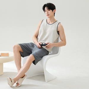 <span class=keywords><strong>Pigiama</strong></span> da <span class=keywords><strong>Uomo</strong></span> LongD in Maglia, Canotta e <span class=keywords><strong>Pantaloncini</strong></span>, 100% Poliestere, Abbigliamento Casual per Casa, Traspirante, Morbido, Confortevole, Delicato sulla Pelle - Product Image 4