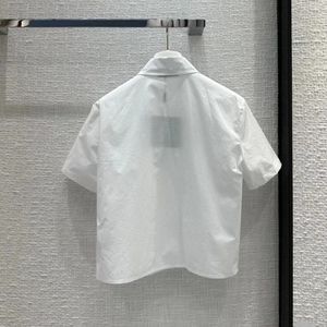 Camicia corta da <span class=keywords><strong>donna</strong></span> in <span class=keywords><strong>cotone</strong></span> bianco, camicetta estiva casual a maniche corte con decorazioni a triangolo - Product Image 2