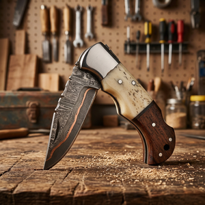 High Quality Copper Damascus Steel Folding Blade Pocket <b>Knife</b> Wholesale Factory Rates wood Handle Tactical Application - Product Image 1