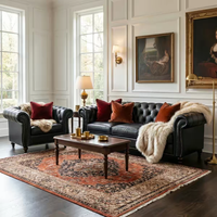 3-Sitzer Chesterfield Ledersofa mit Diamant-Knopfheftung, Abgerundeten Armlehnen, Silbernen Ziernägeln, Braunes Sofa für Wohnzimmer