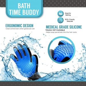 Gants de toilettage pour chiens - Brosse anti-poils rechargeable en silicone bleu écologique avec gant de massage pour la salle de bain - Product Image 3