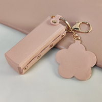 Mignon fleur miroir PU cuir cadeau pendentif idée sac étiquette Mini rouge à lèvres sac de rangement luxe porte-clés