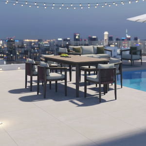 ชุดโต๊ะรับประทานอาหารกลางแจ้งอลูมิเนียมดีไซน์คลาสสิกร่วมสมัย <span class=keywords><strong>7</strong></span> ชิ้น พร้อมเก้าอี้กันน้ำ - Product Image 1